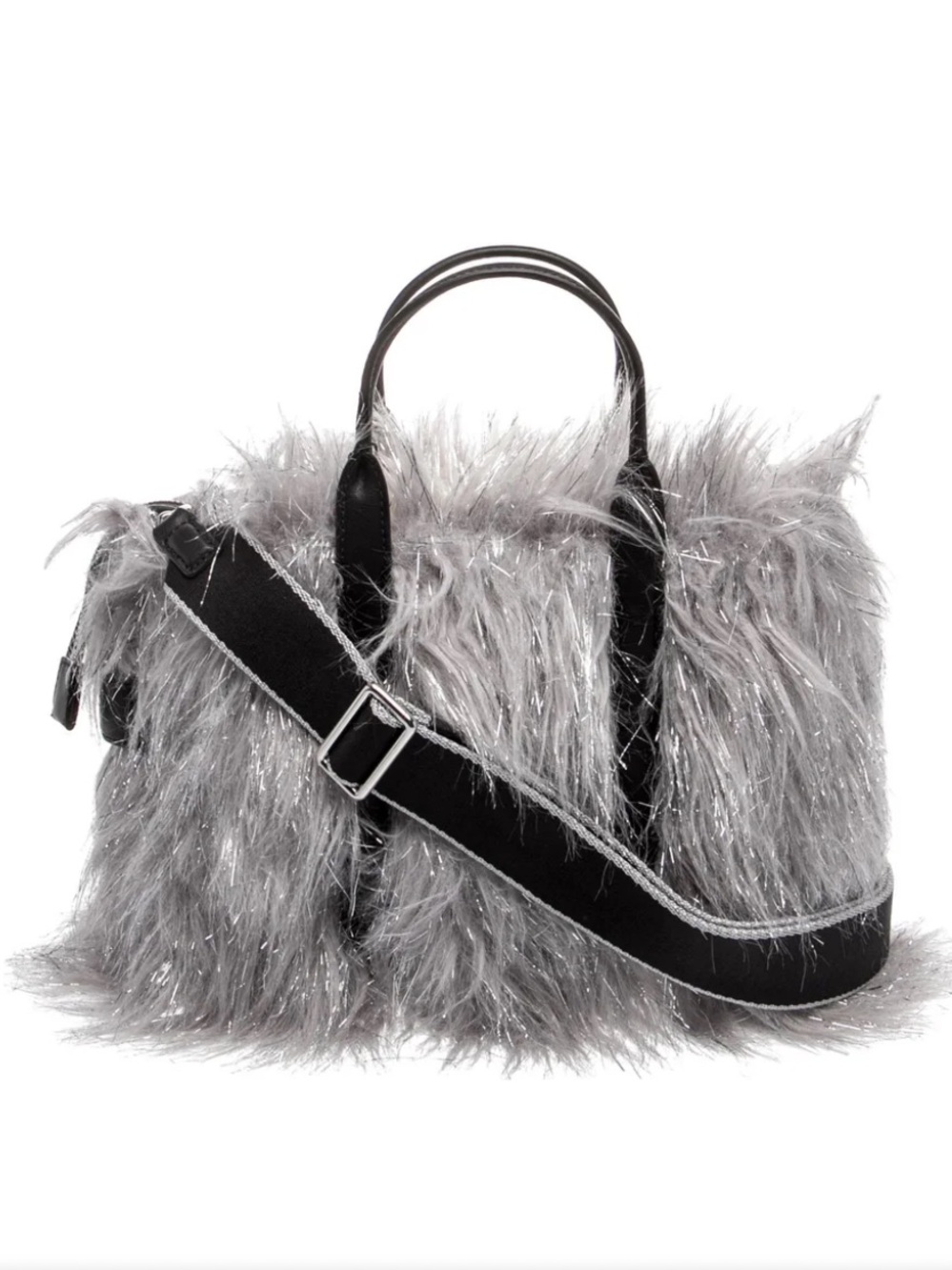 Marc Jacobs The Creature Silver-Gray Faux Fur Tote with Black Leather Straps - Picture 7 of 15